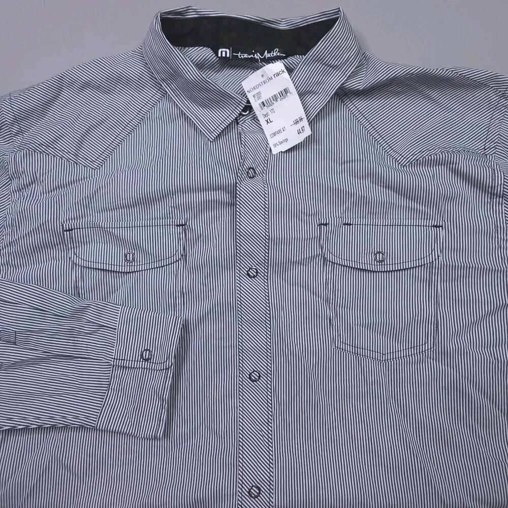New Travis Mathew Daniel Dayman Striped Snap Button Up Shirt Chest Pockets XL